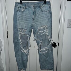 American Eagle Outfitters Light Blue Ripped Straight Leg Jeans